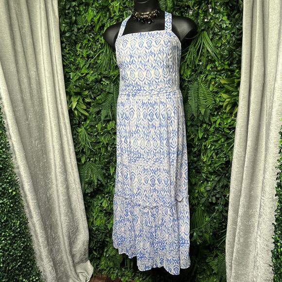 LANE BRYANT Dress Women 18 Blue Pink A Line Sleeveless Square Neck Maxi 2801 - Picture 7 of 9